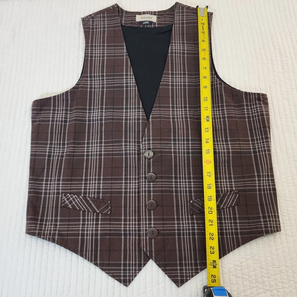 Anchor Blue Plaid Vest Men Large Brown‎ Classic Button Front Grunge Thrift-core